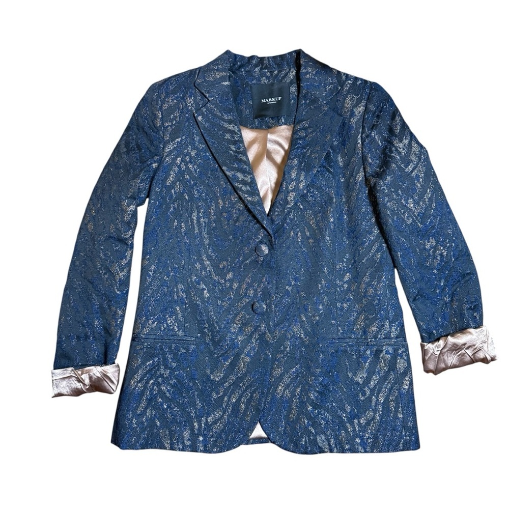 Markup Woman Blue Gold Textured Blazer Made in Italy IT 42 US 6 Jacket